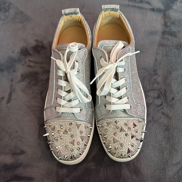 Christian Louboutin Louis Junior Pik Strass Silver Sneaker - Picture 3 of 7